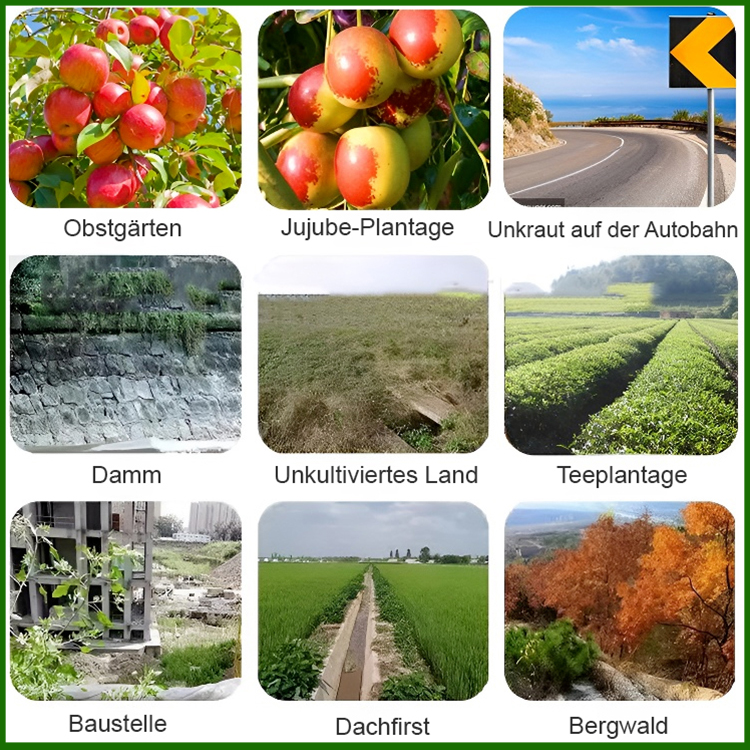 Gründliches Unkrautentfernen, schadet dem Boden nicht, eine Flasche reicht für 3-5 Morgen Land.