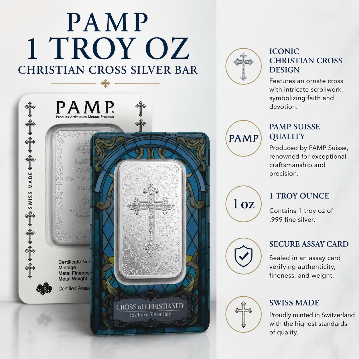 PAMP 1 Troy Oz Christian Cross Silver Bar