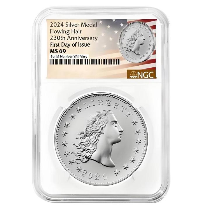 2024 230th Anniversary Flowing Hair Silver Dollar Medal NGC MS69 FDI