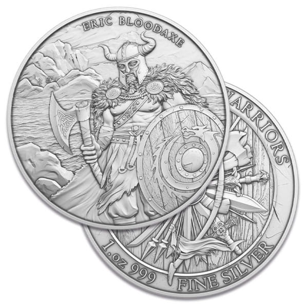 Lot of 10 – 1 Troy oz Eric Bloodaxe Design .999 Fine Silver Rounds