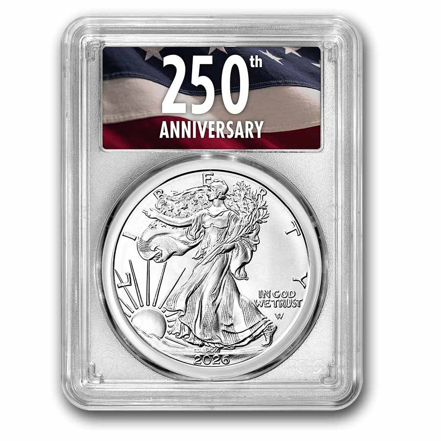 2026 1 Oz American Silver Eagle MS-70 PCGS (FS, 250th Anniv Label)