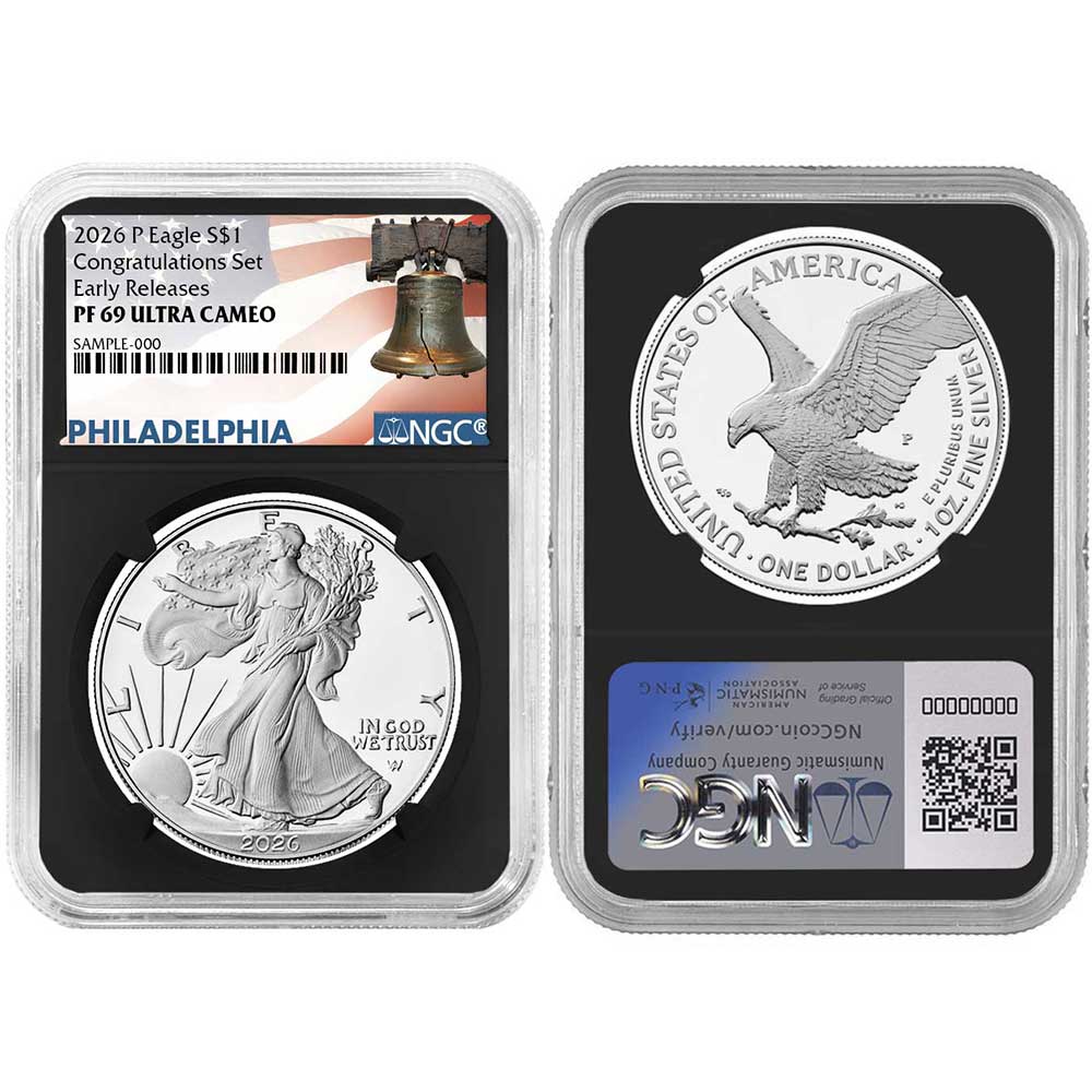 2026-P Proof $1 American Silver Eagle Congratulations Set NGC PF69UC ER Liberty Bell Label Retro Core