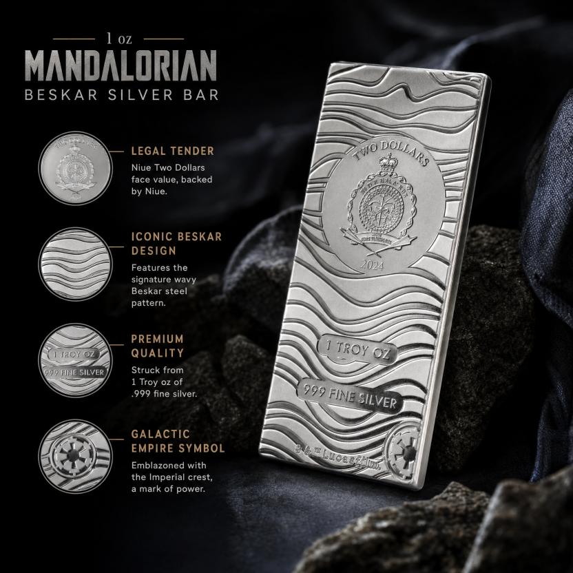 2024 Niue 1 oz Silver $2 Star Wars: Mandalorian Beskar Bar