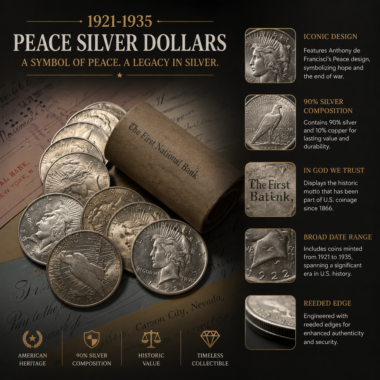 1921-1935 Peace Silver Dollars from OBW 10x Estate Sale Silver Hoard UNC 10x Note