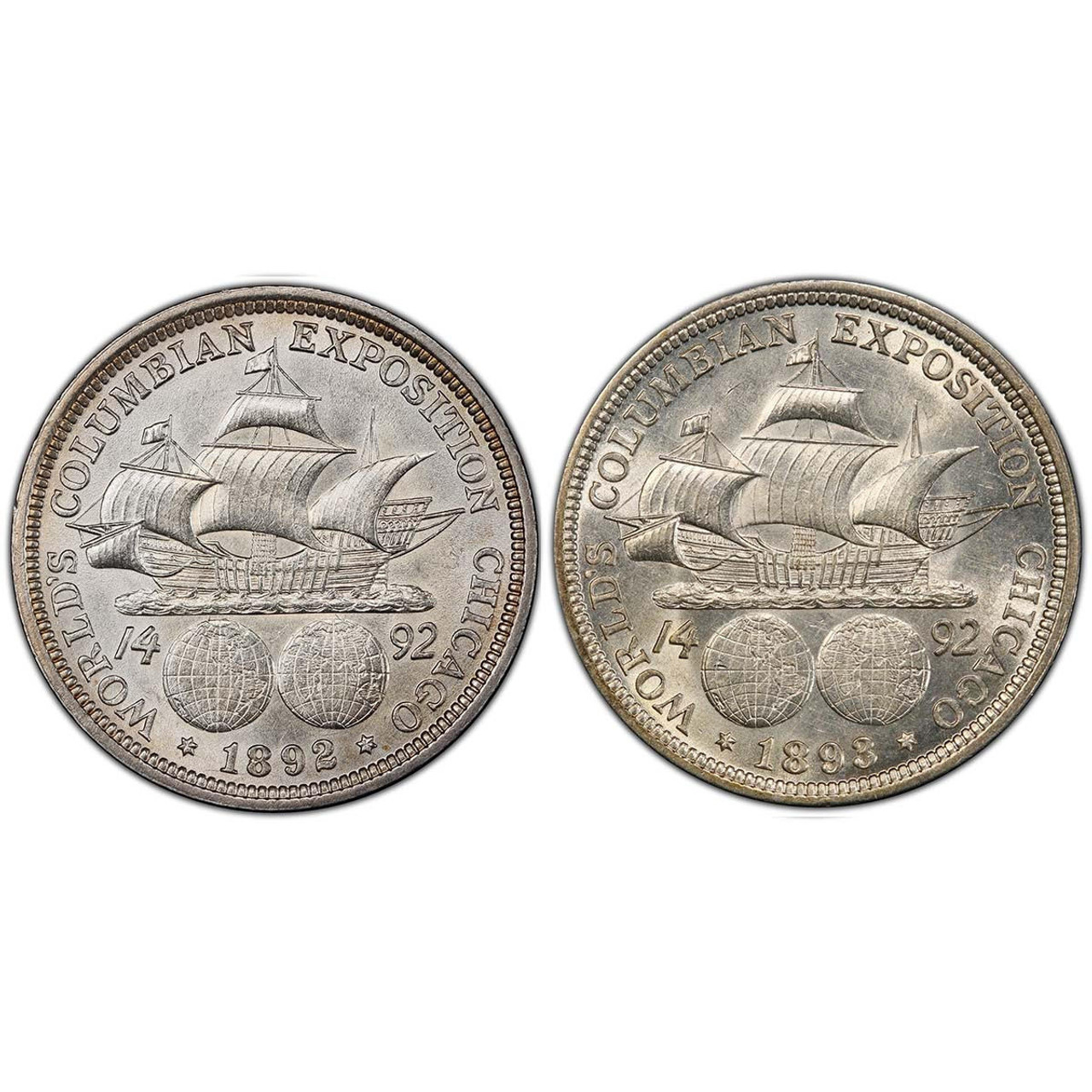 1892/1893 Columbian Half Dollar 2-pc Set AU/BU