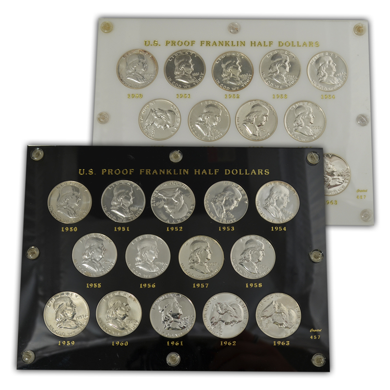 1950-1963 (14Pcs) Franklin Half Dollars From OBW Roll Estate CHOICE-GEM Bu Proof 90% Silver