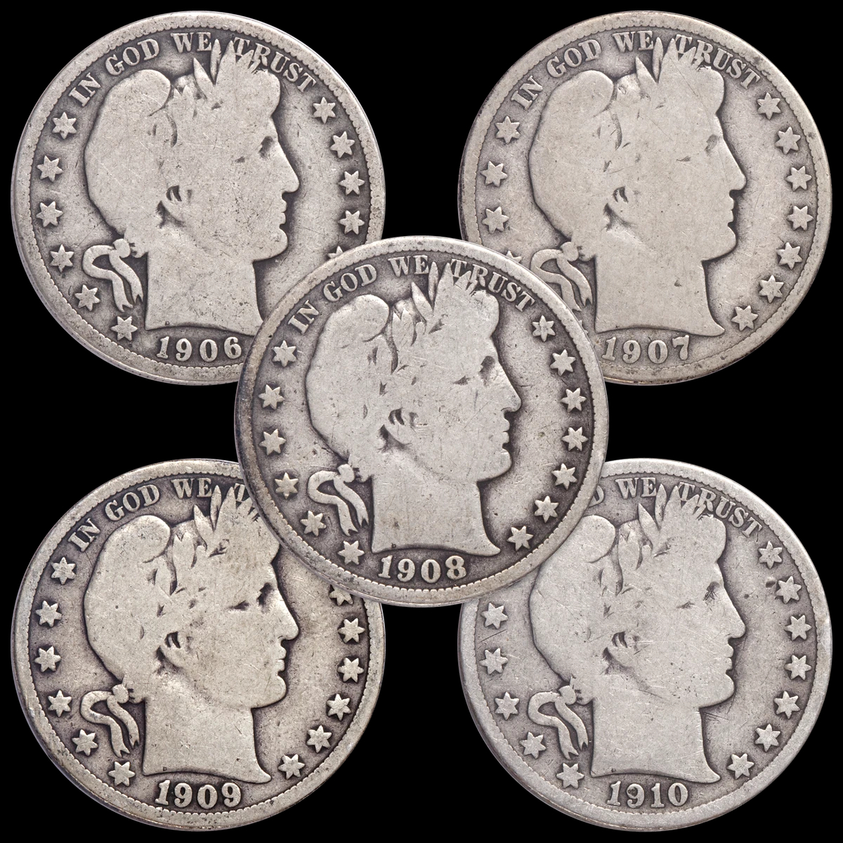 1906-1915 (10Pcs) Barbour Silver Half Dollar Coin Set