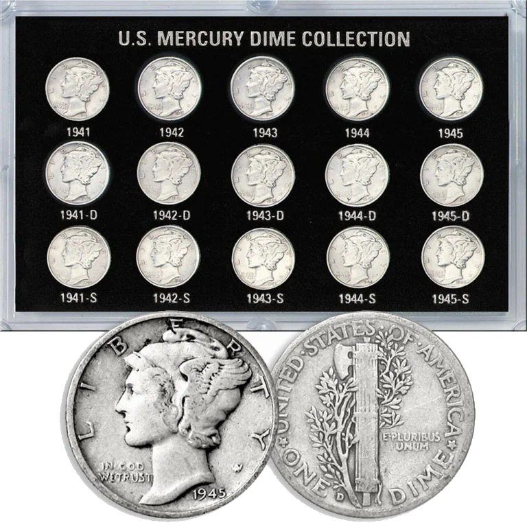 1941-1945 Full DPS Mercury Dime Coins 15Pcs