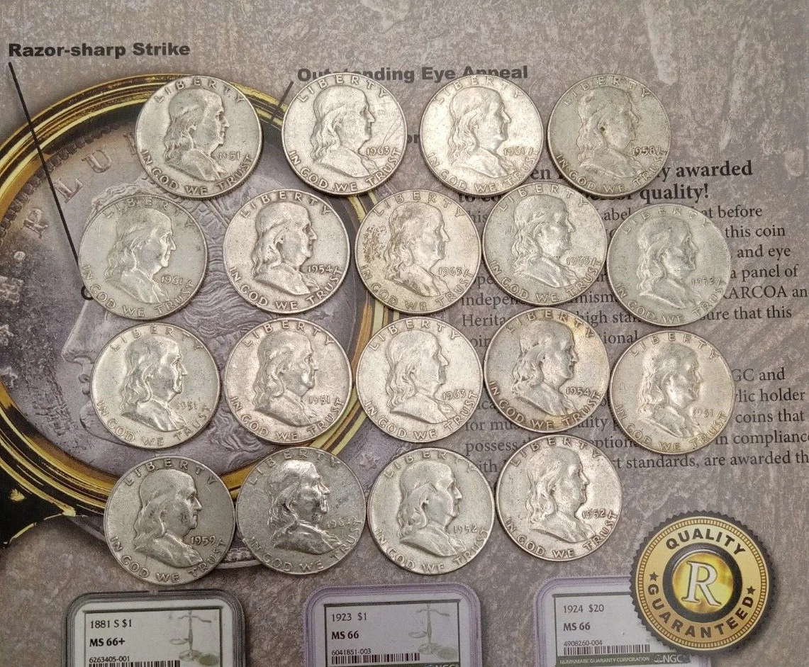 (16Pcs)1948-1963 Franklin Silver Half Dollar Set AU