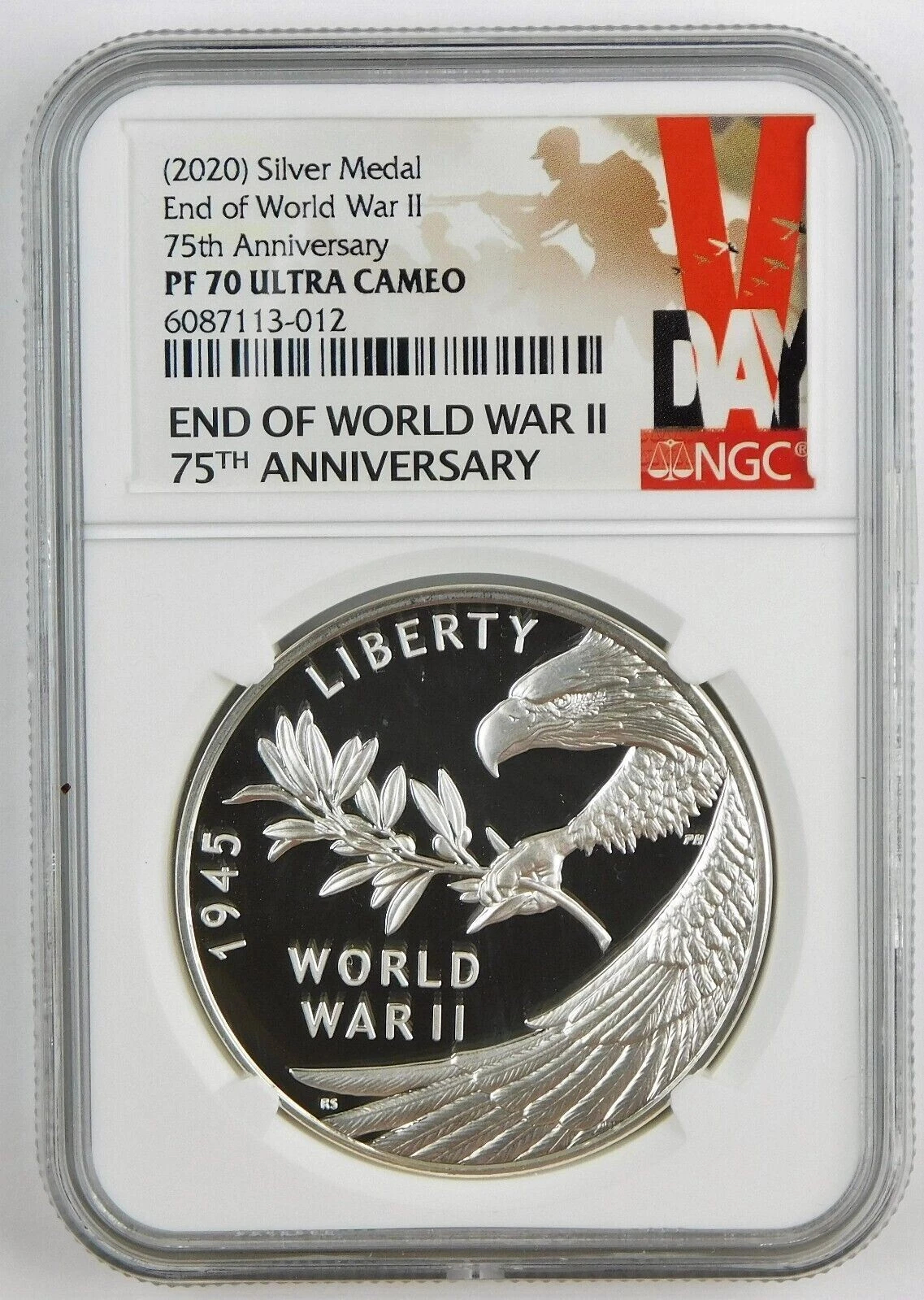2020 P End of World War 2, II 75th Anniversary 1oz Silver Medal Eagle NGC PF70