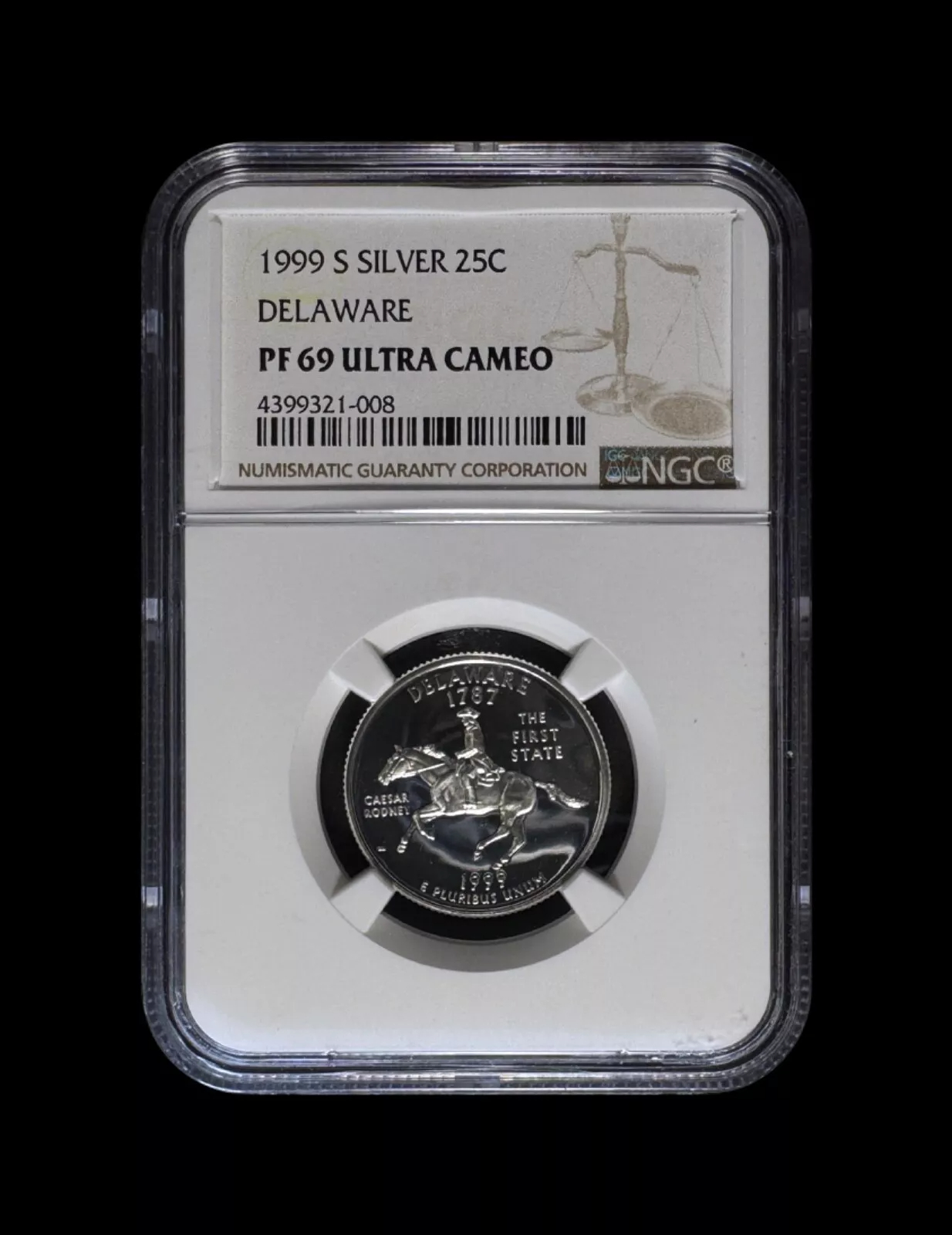 1999 S 25 Cents Silver - NGC PF69 - Delaware, Caesar Rodney
