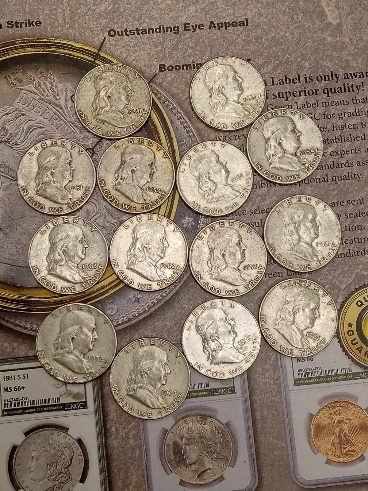 (16Pcs)1948-1963 Franklin Silver Half Dollar Set AU