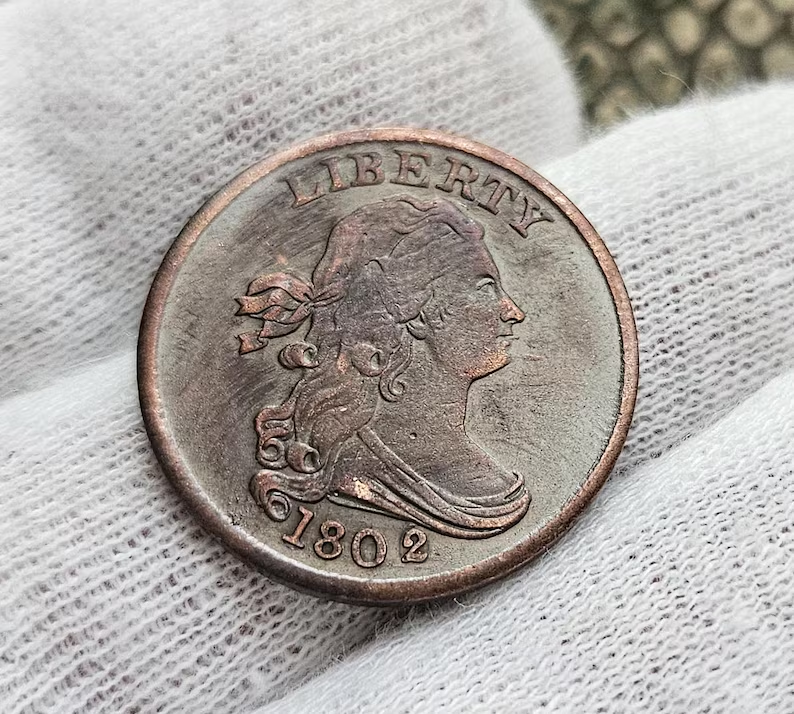 🌟 Rare 1802/0 Overdate Draped Bust Half Cent – Highly Sought by Collectors