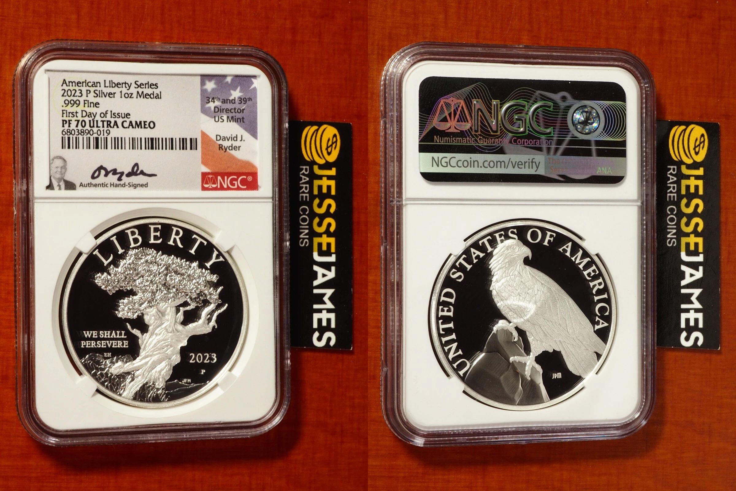 2023-P AMERICAN LIBERTY PROOF SILVER MEDAL NGC PF70 FIRST DAY ISSUE FDI RYDER