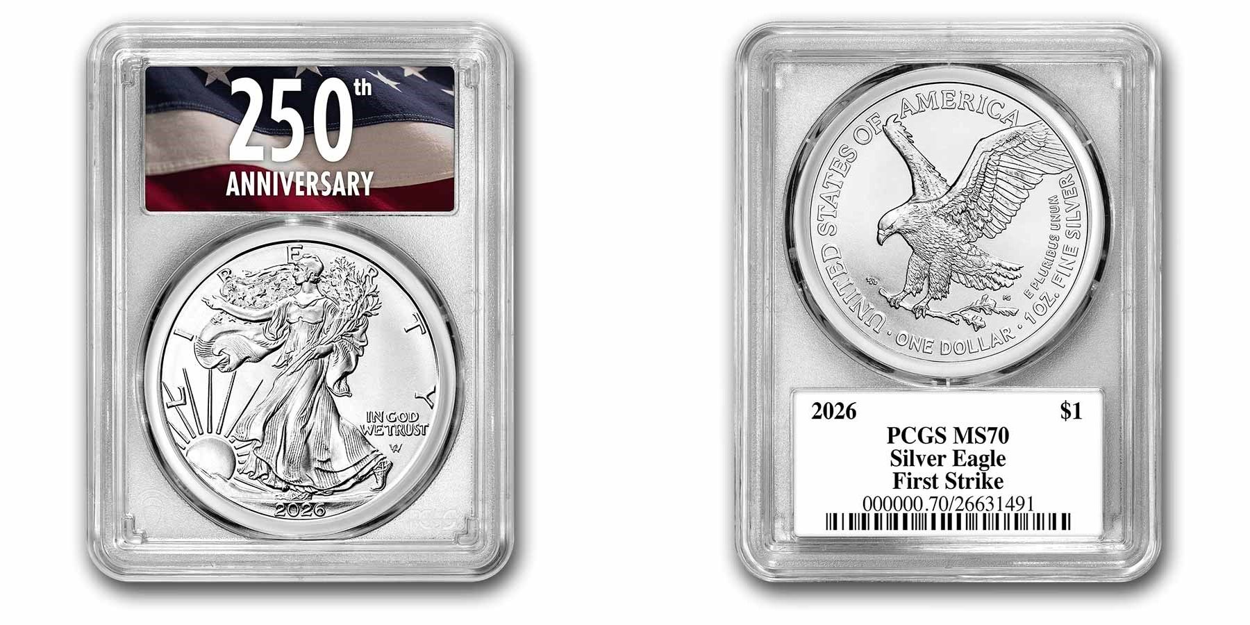 2026 1 Oz American Silver Eagle MS-70 PCGS (FS, 250th Anniv Label)
