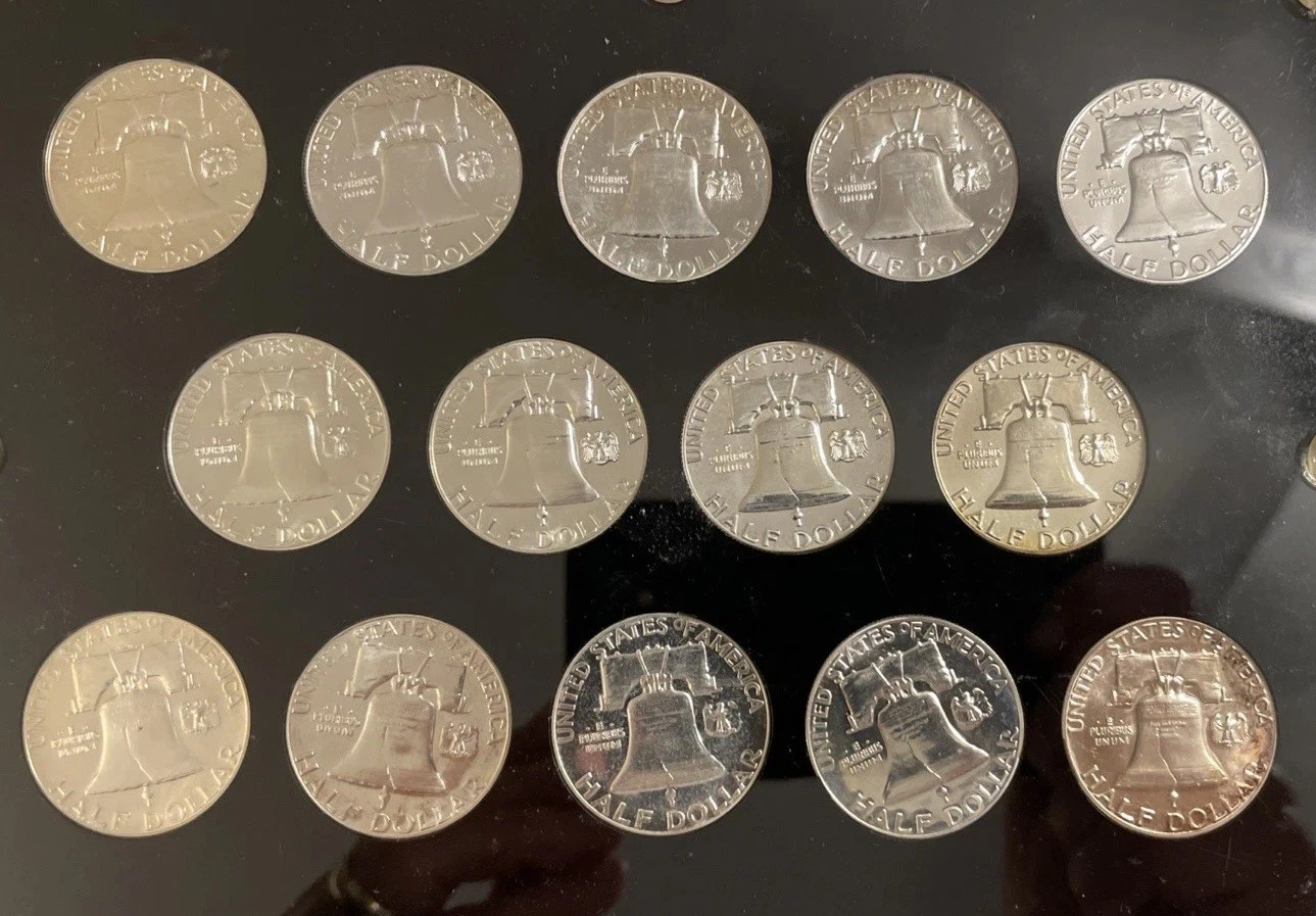 1950-1963 (14Pcs) Franklin Half Dollars From OBW Roll Estate CHOICE-GEM Bu Proof 90% Silver