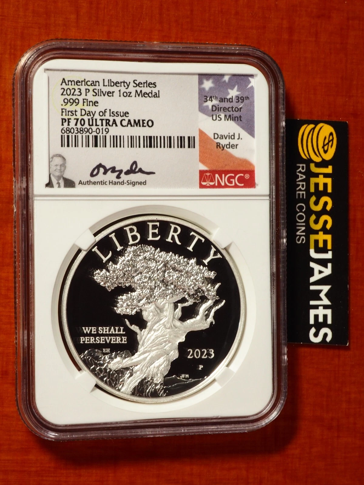 2023-P AMERICAN LIBERTY PROOF SILVER MEDAL NGC PF70 FIRST DAY ISSUE FDI RYDER
