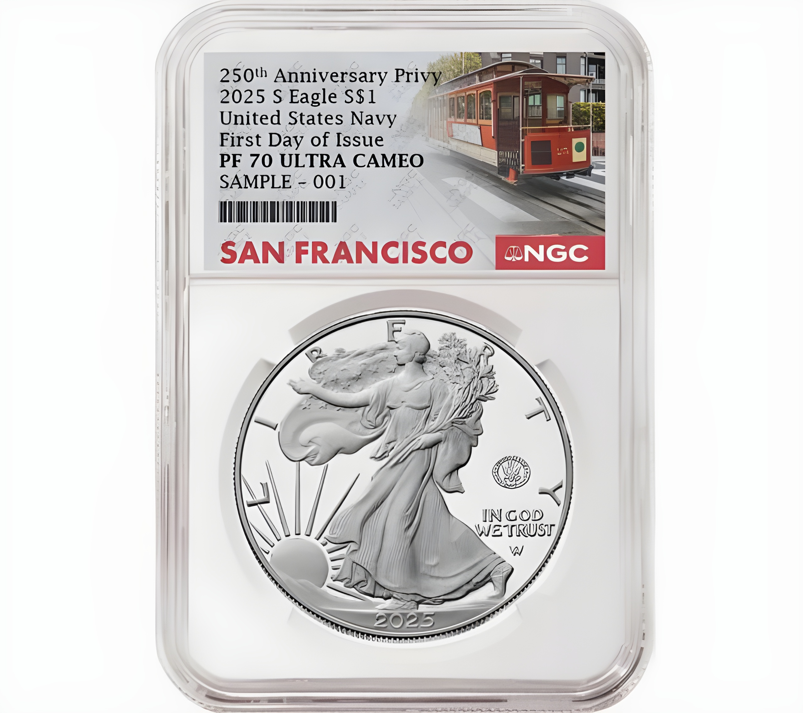 2025 S Silver Eagle Navy 250th Anniversary Privy NGC PF70 First Day SF