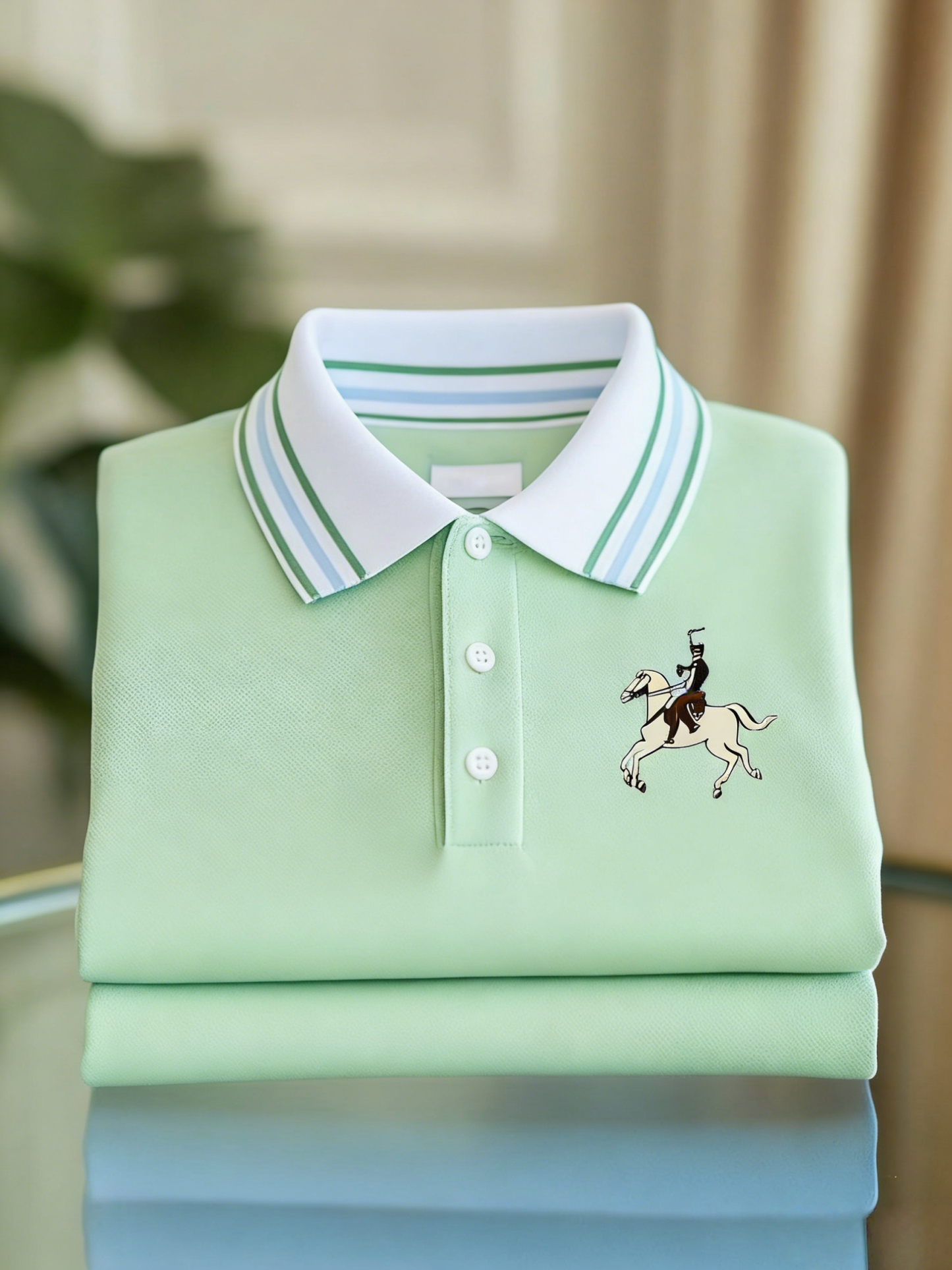 Men's Classic Business Check Logo Button Short Sleeve Polo Shirt