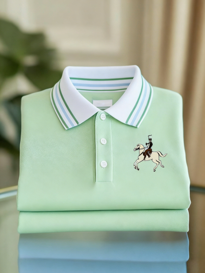 Men's Classic Business Check Logo Button Short Sleeve Polo Shirt