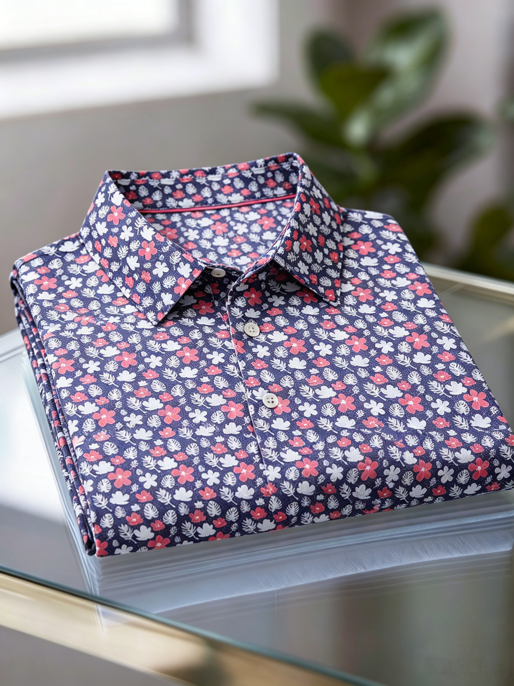 Men's Business Casual Jacquard Button Short Sleeve Polo Shirt