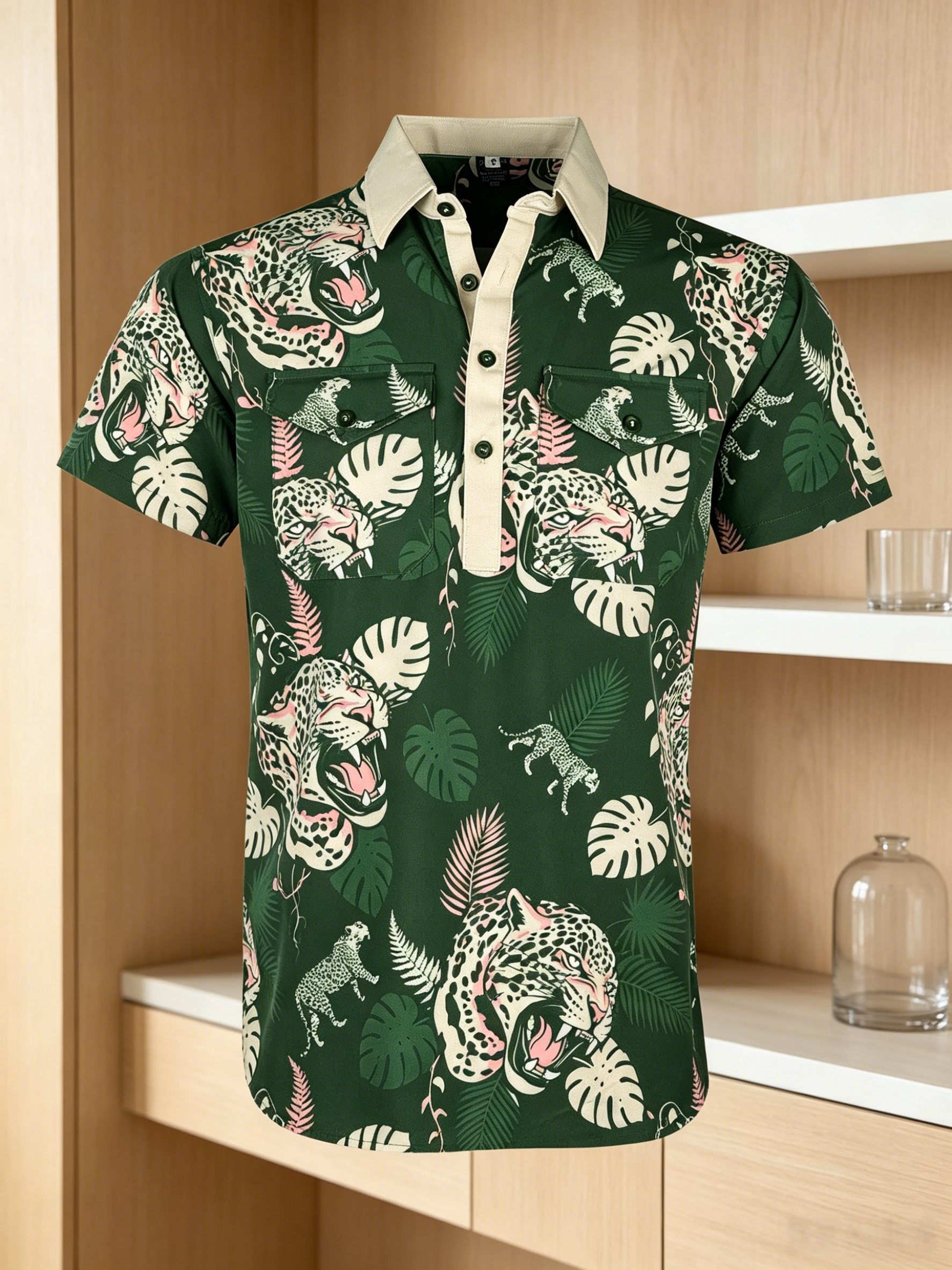 Men's Business Casual Button Short Sleeve Polo Shirt