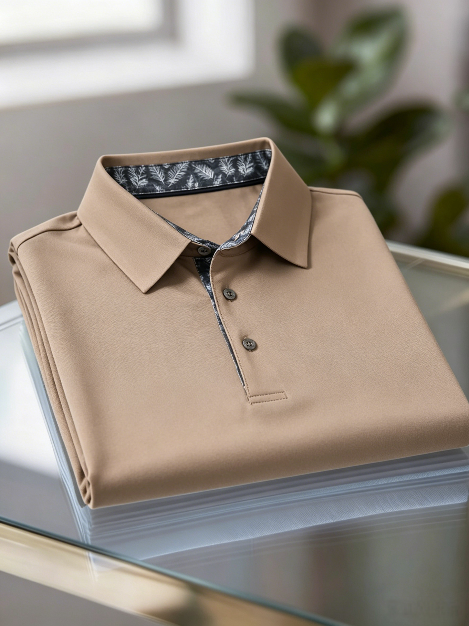 Men's Business Casual Jacquard Button Short Sleeve Polo Shirt