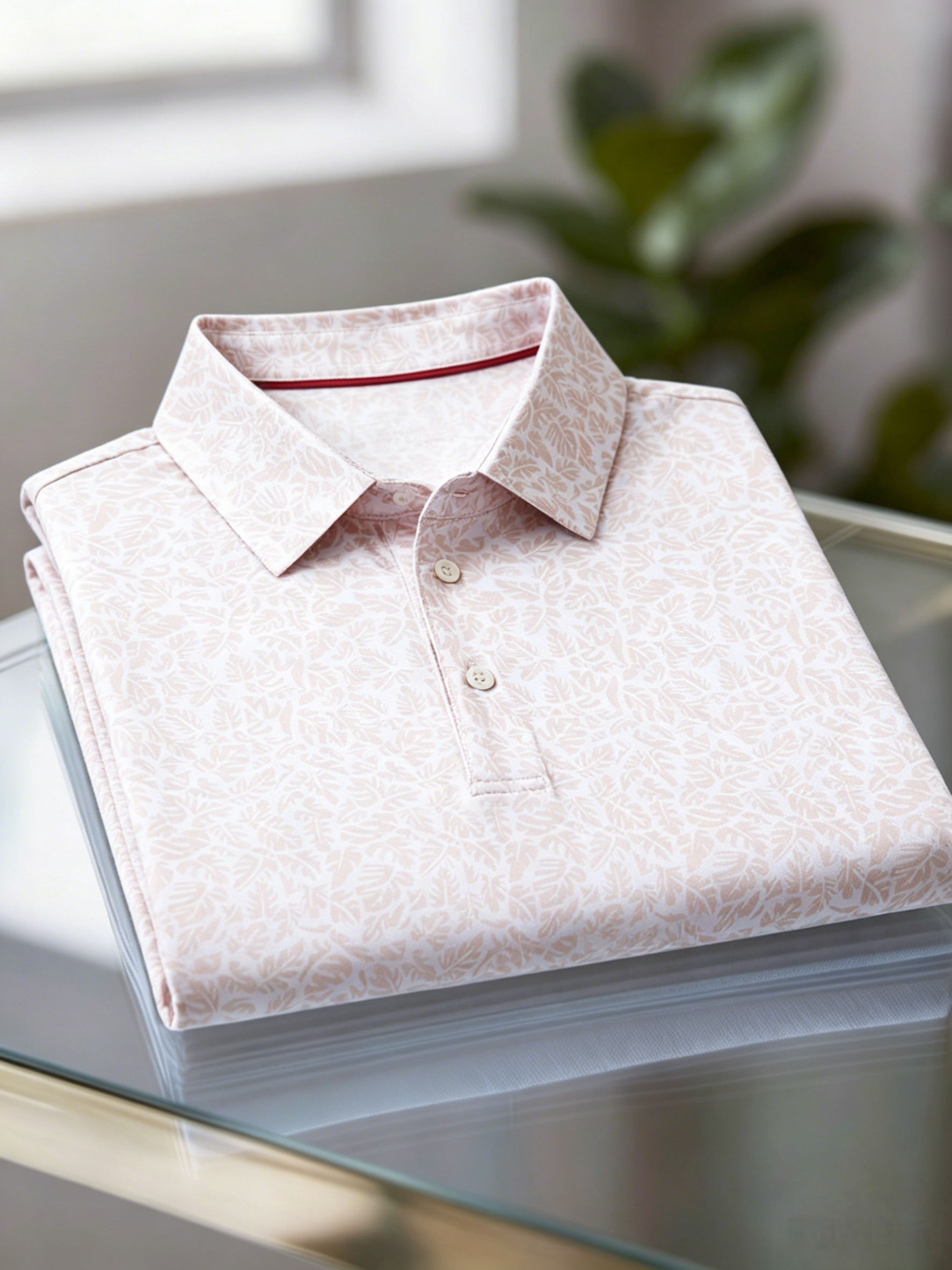 Men's Business Casual Jacquard Button Short Sleeve Polo Shirt