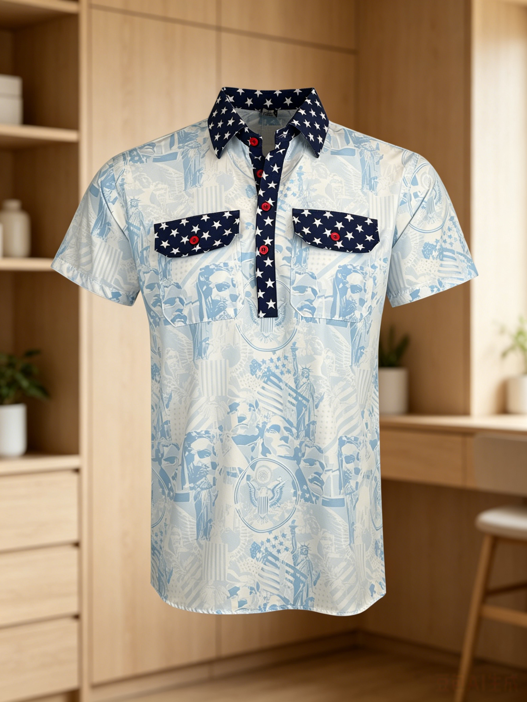 Men's Business Casual Button Short Sleeve Polo Shirt