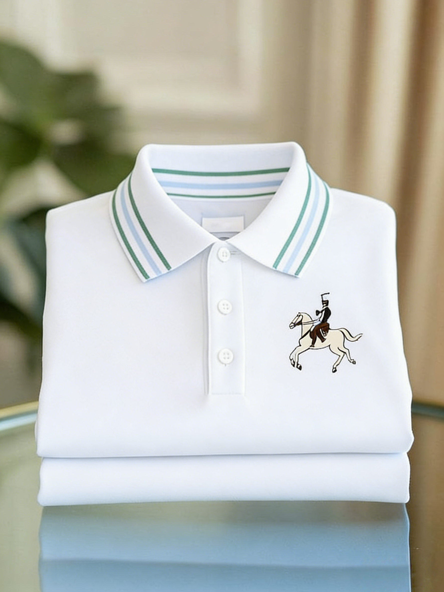 Men's Classic Business Check Logo Button Short Sleeve Polo Shirt