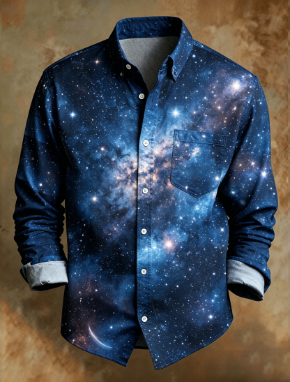 Space Long Sleeve Men Button Down Shirt
