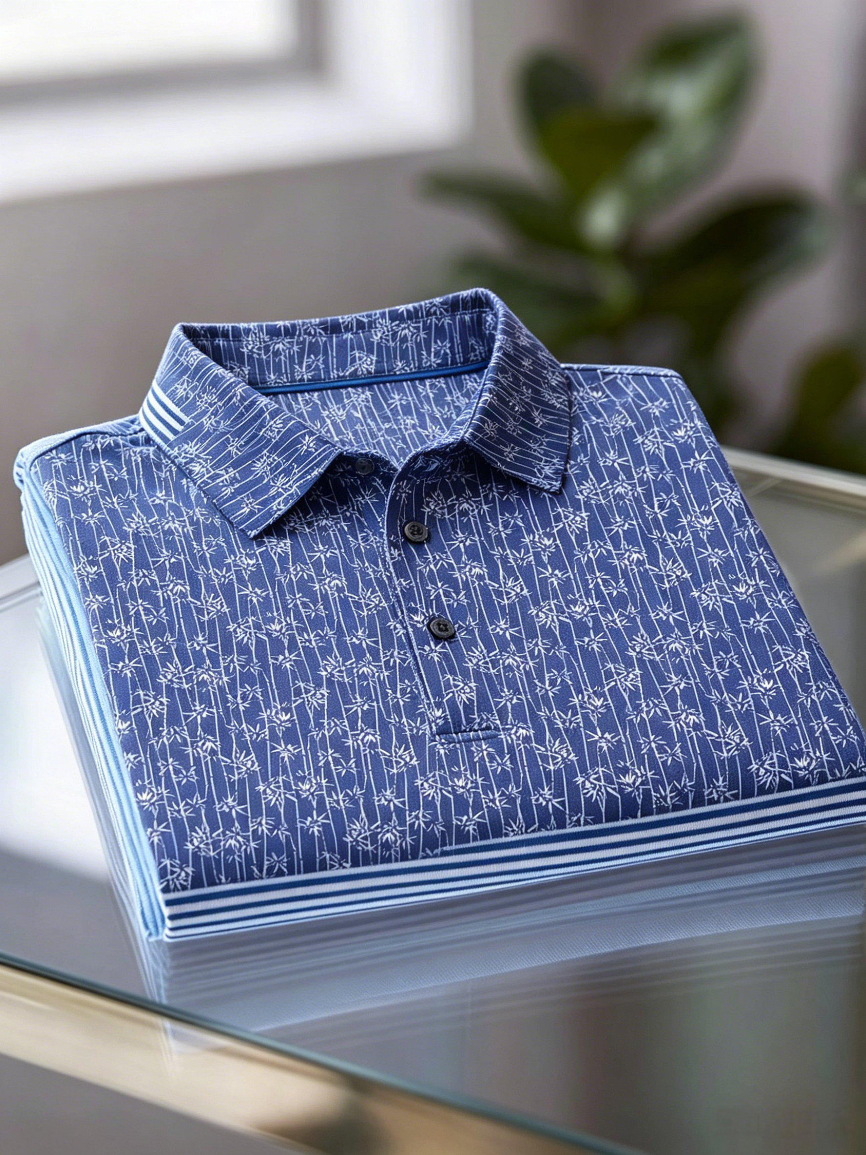 Men's Business Casual Jacquard Button Short Sleeve Polo Shirt
