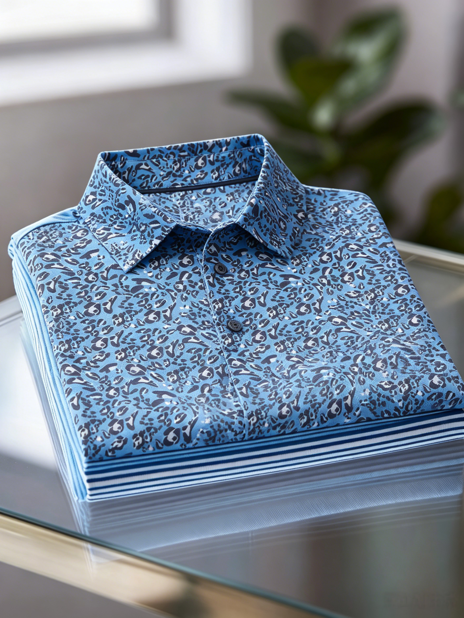 Men's Business Casual Jacquard Button Short Sleeve Polo Shirt