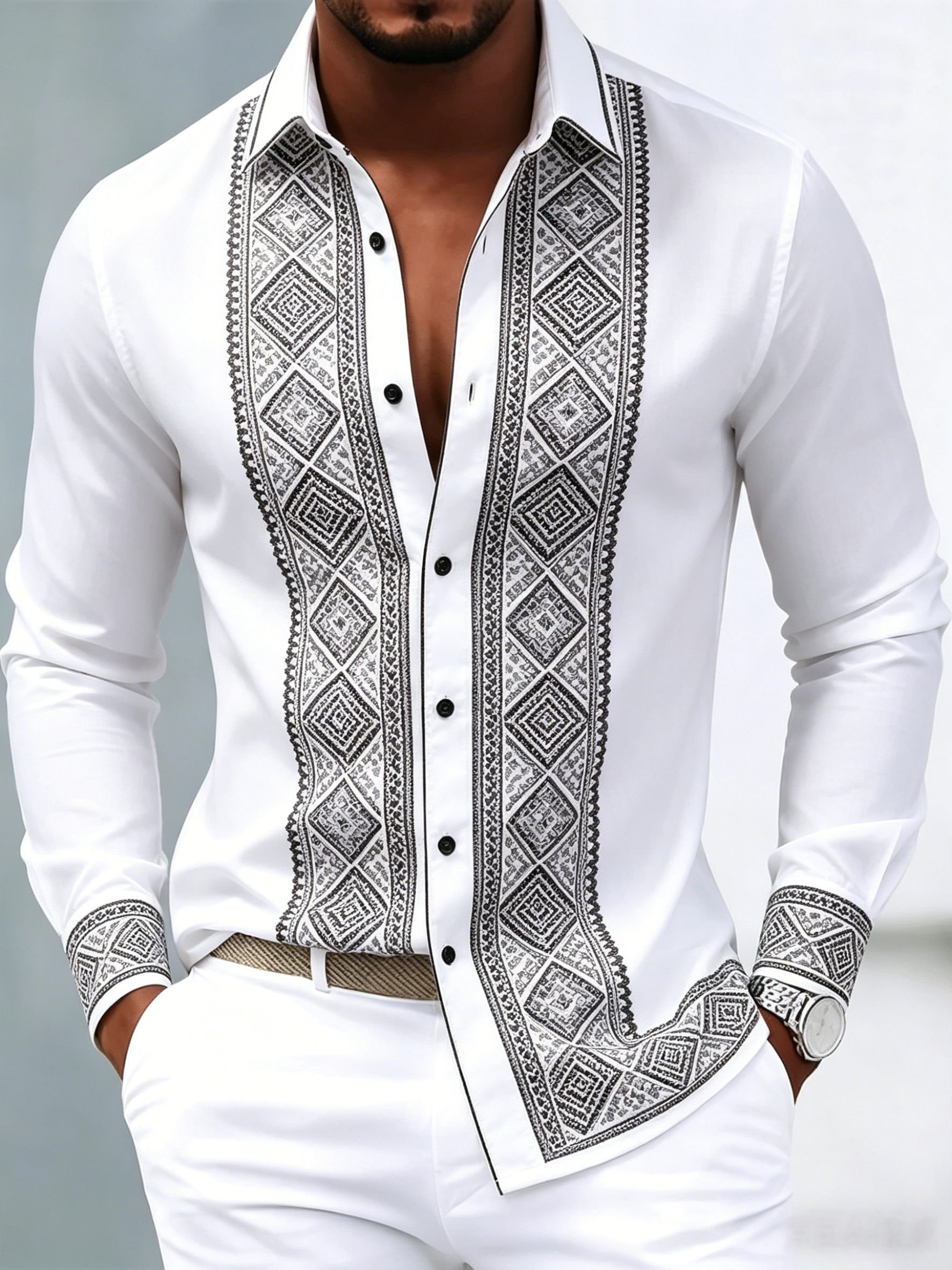 Men's luxury business printed long-sleeved shirt