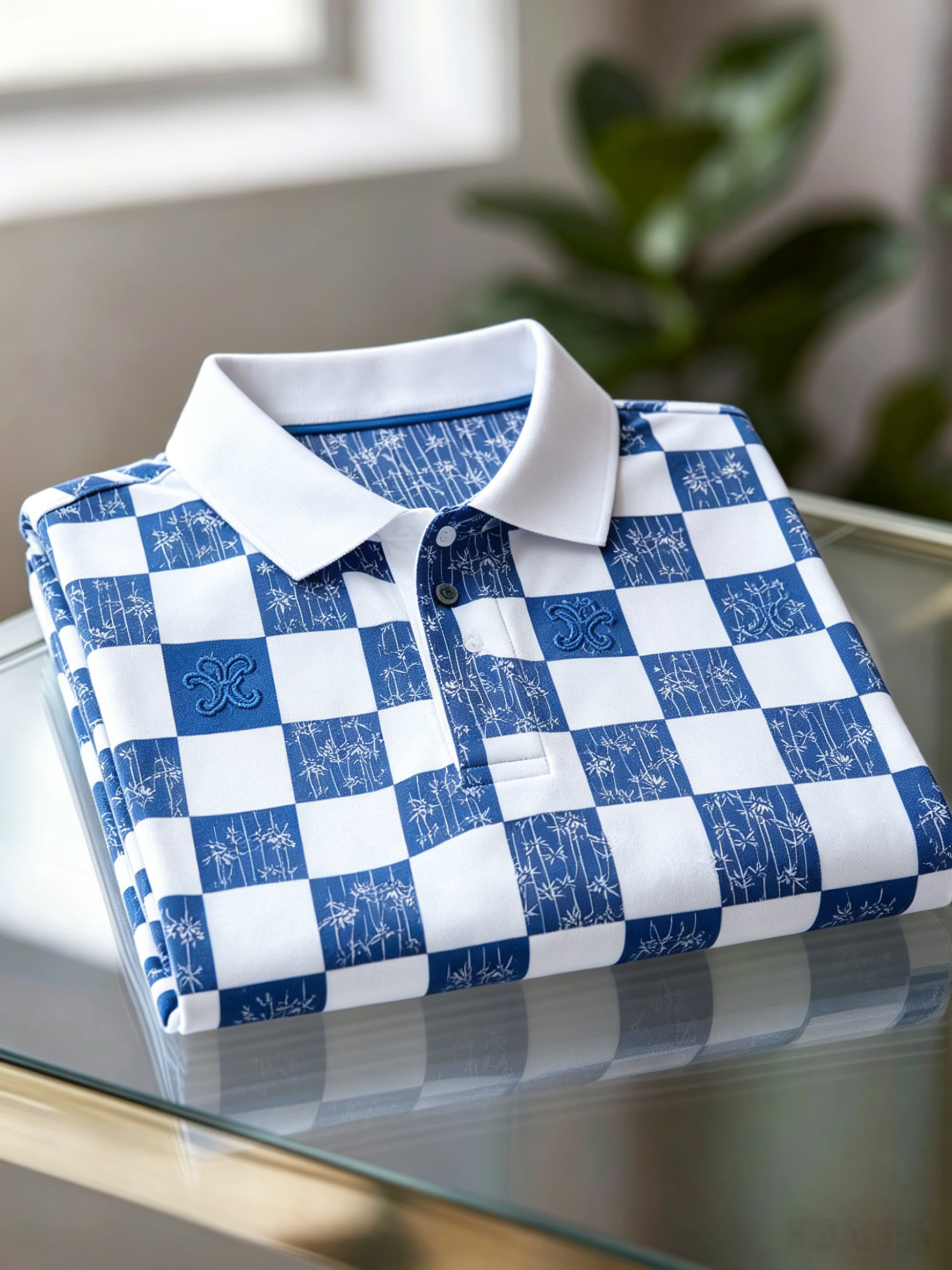 Men's Business Casual Jacquard Button Short Sleeve Polo Shirt