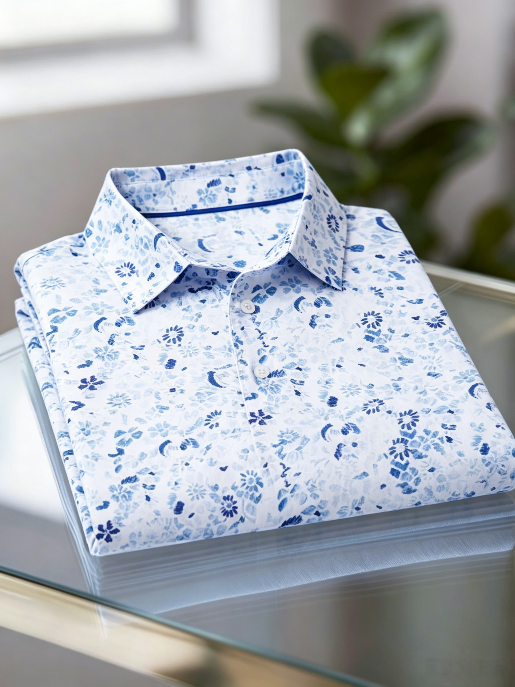 Men's Business Casual Jacquard Button Short Sleeve Polo Shirt