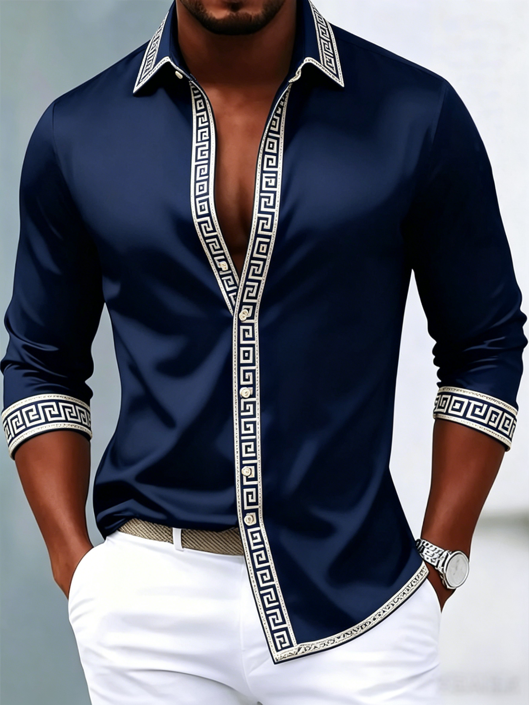 Men's luxury business printed long-sleeved shirt