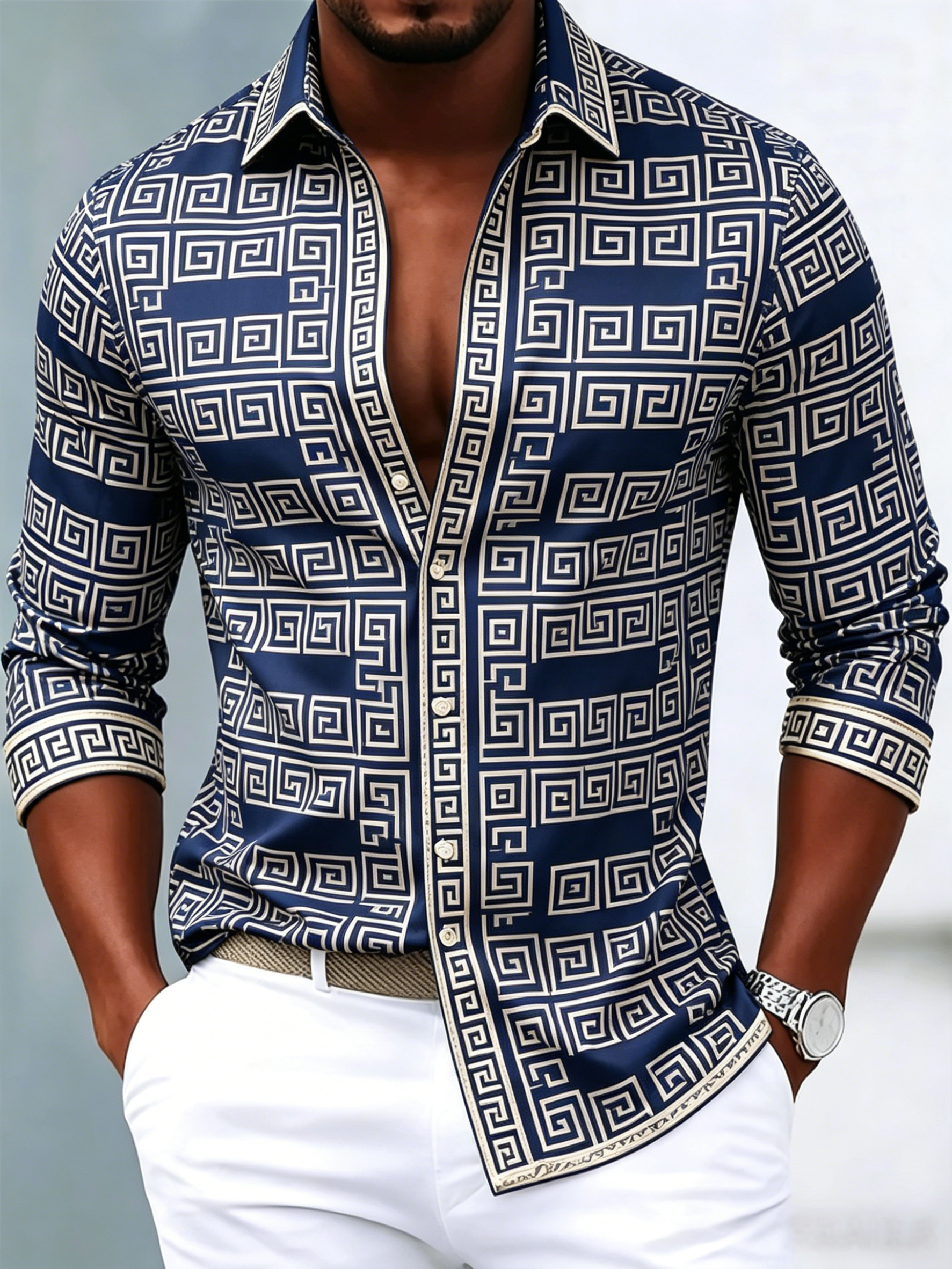 Men's luxury business printed long-sleeved shirt