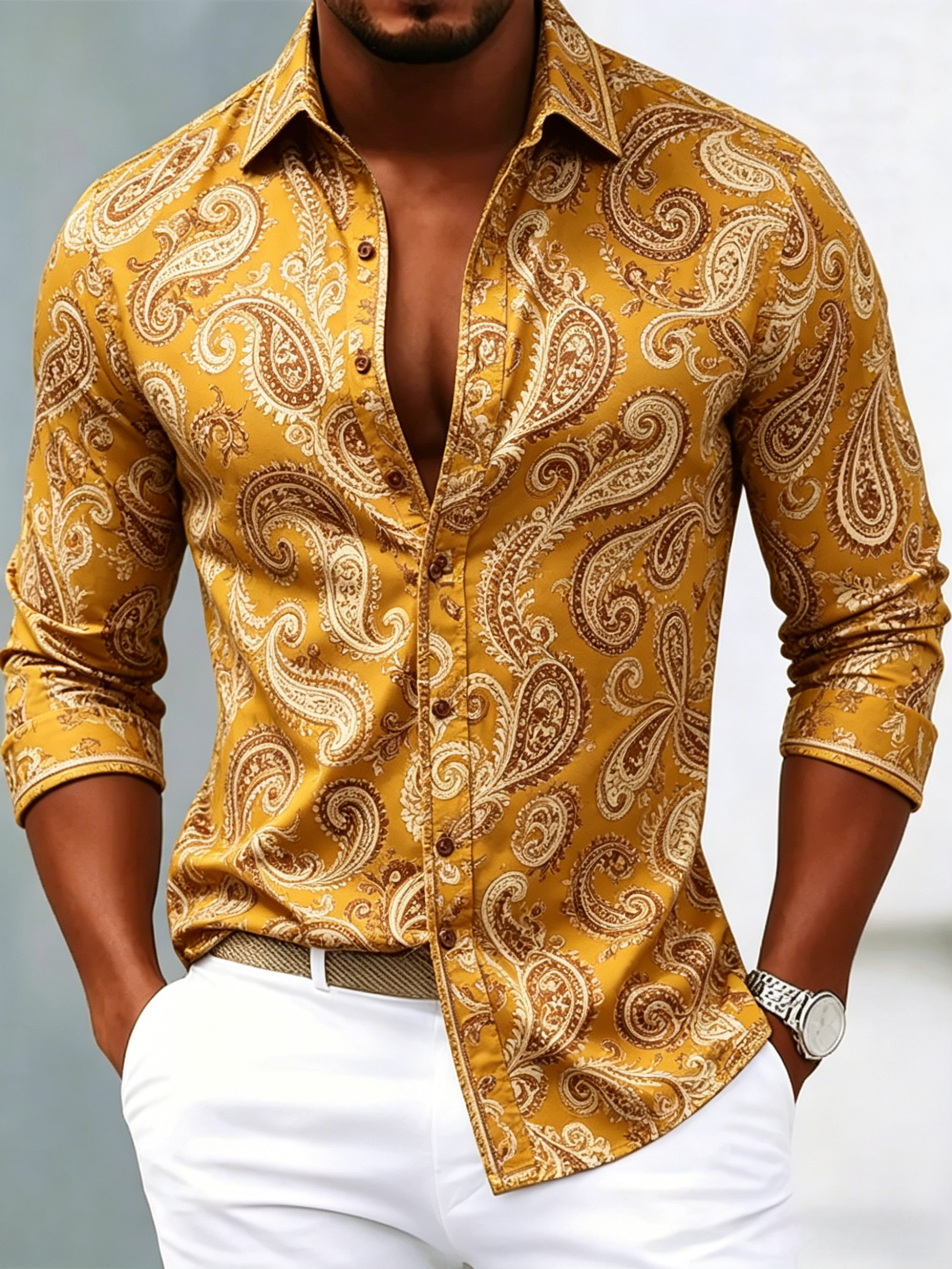 Men's luxury business printed long-sleeved shirt