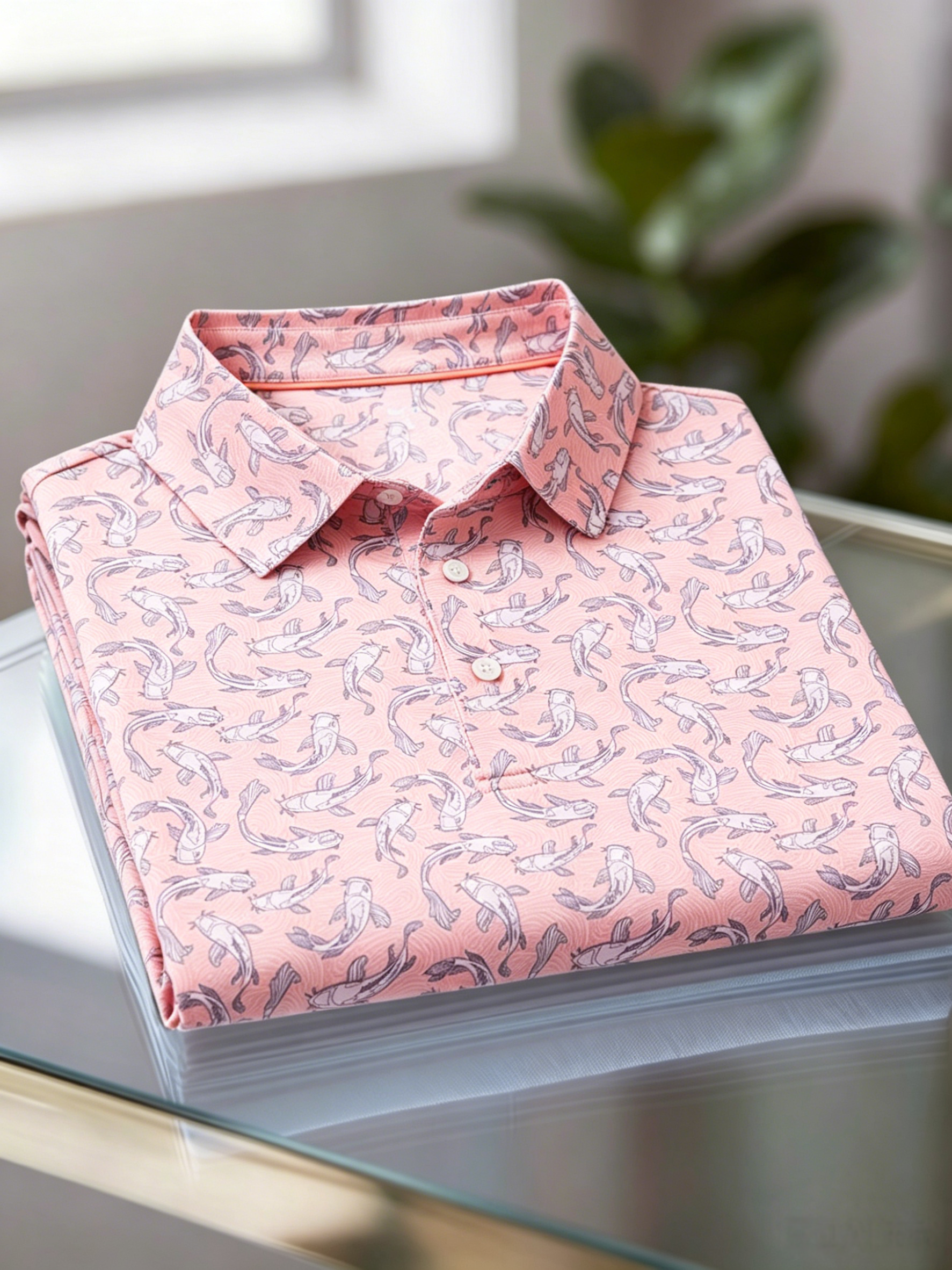 Men's Business Casual Jacquard Button Short Sleeve Polo Shirt