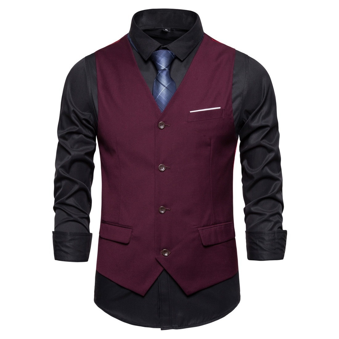 Men's Fashionable Solid Color Design Single-Breasted Pocket Design Ver