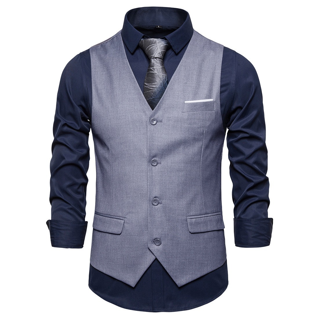 Men's Fashionable Solid Color Design Single-Breasted Pocket Design Ver