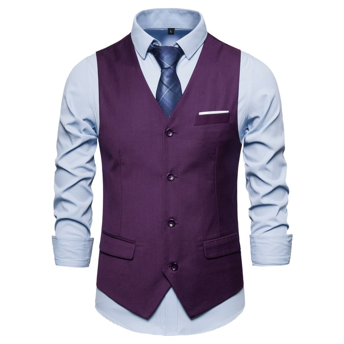 Men's Fashionable Solid Color Design Single-Breasted Pocket Design Ver