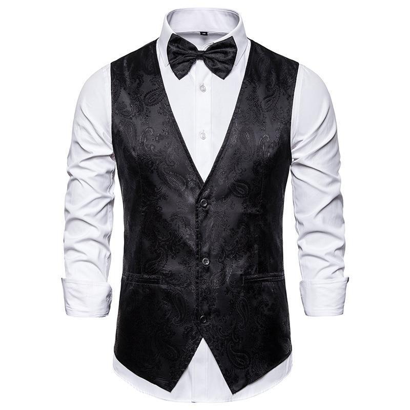 Mens Hipster Metallic Paisley Printed Single Breasted V-Neck Suit Vest/Tuxedo Waistcoat