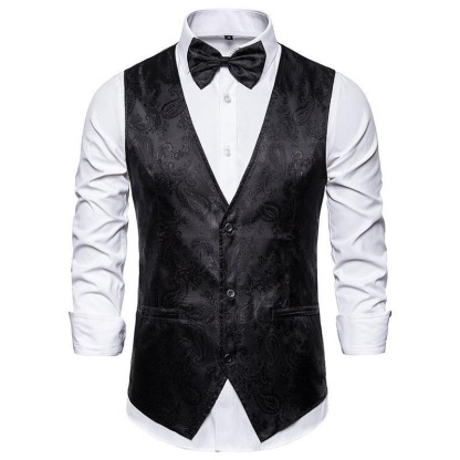 Mens Hipster Metallic Paisley Printed Single Breasted V-Neck Suit Vest/Tuxedo Waistcoat