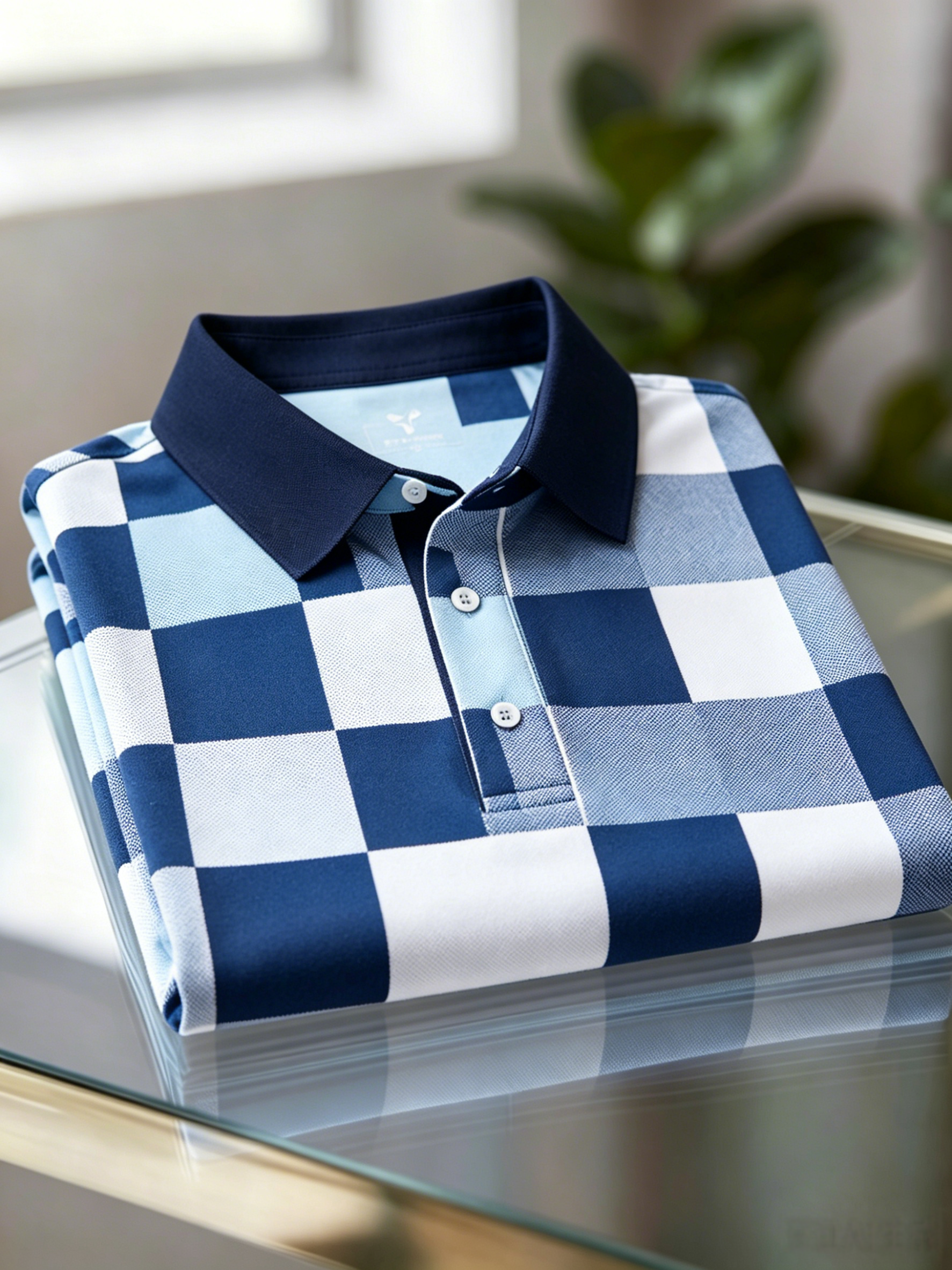 Men's Business Casual Jacquard Button Short Sleeve Polo Shirt