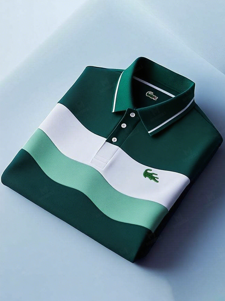 Men's Classic Business Logo Button Short Sleeve Polo Shirt