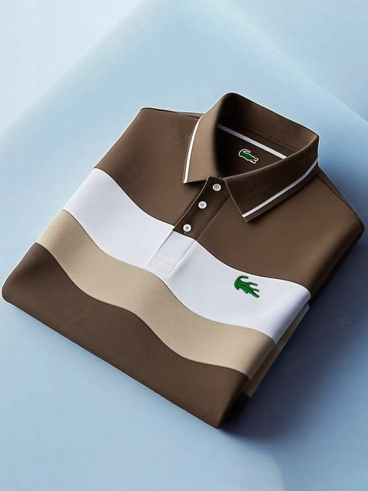 Men's Classic Business Logo Button Short Sleeve Polo Shirt