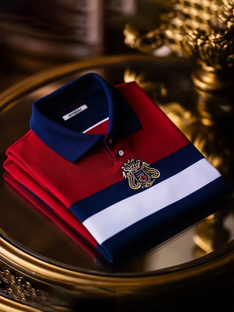 Men's Business Casual Logo Button Short Sleeve Polo Shirt