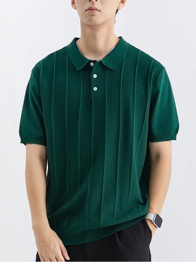 Men's Classic Business Casual Short Sleeve Cable Texture Polo Shirt
